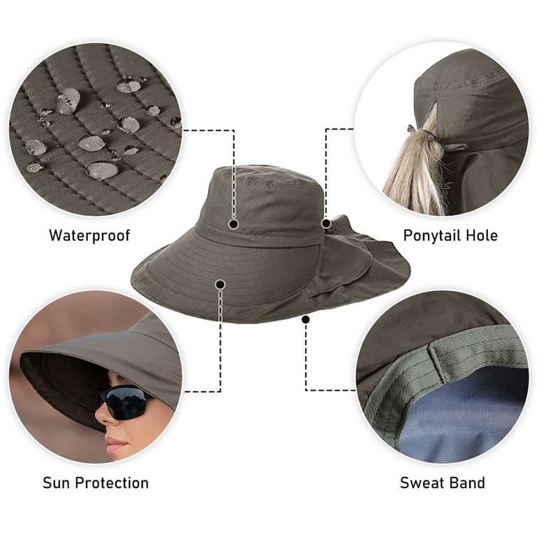 UPF 50+ Cooling Sun Hat Ponytail Hole Wide Brim Water Resistant Packable Hiking Womens Sun Hat Outdoor Protection Wide Brim Fishing Hat with  main image 4