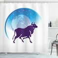 thumbnail image 1 of Zodiac Taurus Shower Curtain, Earth Globe with Stars and Dark Bull Animal Universe Future, Fabric Bathroom Set with Hooks, 69W X 70L Inches, Dark Purple Blue and White, by Ambesonne, 1 of 3