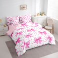 thumbnail image 4 of Erosebridal Pink Polka Dot Bowknot Bedding Comforter Set for Girls, Watercolor Bow Full Bedding Set for Women, Pink Reversible, 7pcs, 4 of 6
