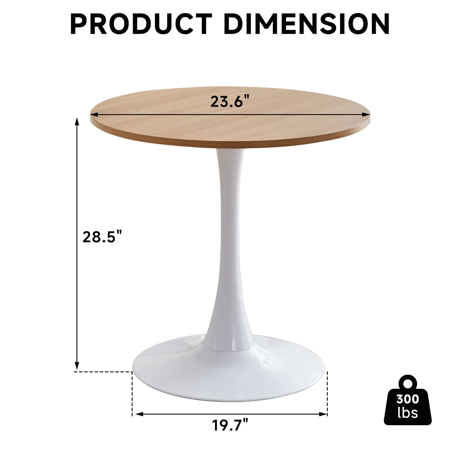 23.6" Round Dining Table for 2-4 Modern Circle Tulip Table with Metal White Tulip Pedestal Base for Kitchen Dining Living Room Apartment Small Space Cafe, Natural