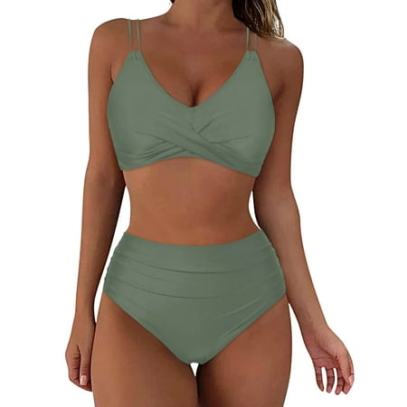 Linfrsh Womens High Waisted Black Bikini Sets Sexy Tummy Control Swimsuits Two Piece Cheeky Bathing Suits Crisscross Tie Back Swim Suits 2025 Women s Swimwear(Light Blue XL)