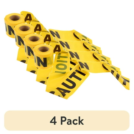 (4 pack) Hyper Tough 300 Foot Yellow Plastic Tear-Resistant, High Visibility, Caution Tape