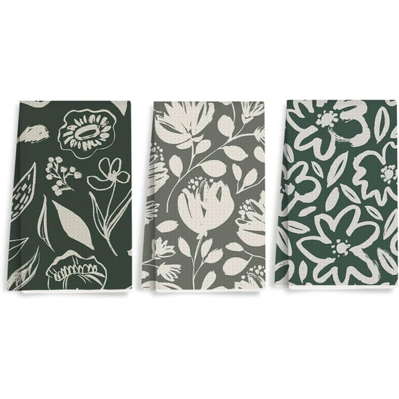 Vintage Flower Kitchen Towels, Dark Decorative Absorbent Dish Cloth Tea Towel, Soft Hand Towels for Farmhouse Home Bathroom, Housewarming Gifts