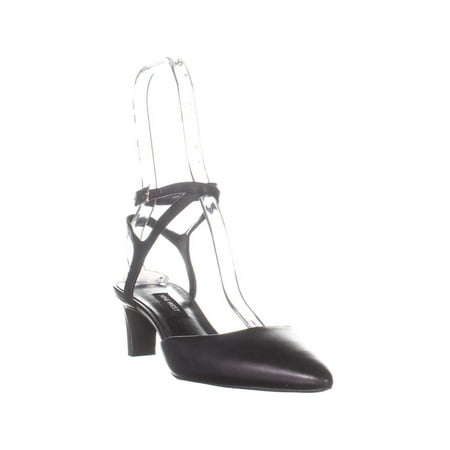 Womens Nine West Abander Ankle Strap Pumps, Black Leather, 8 US