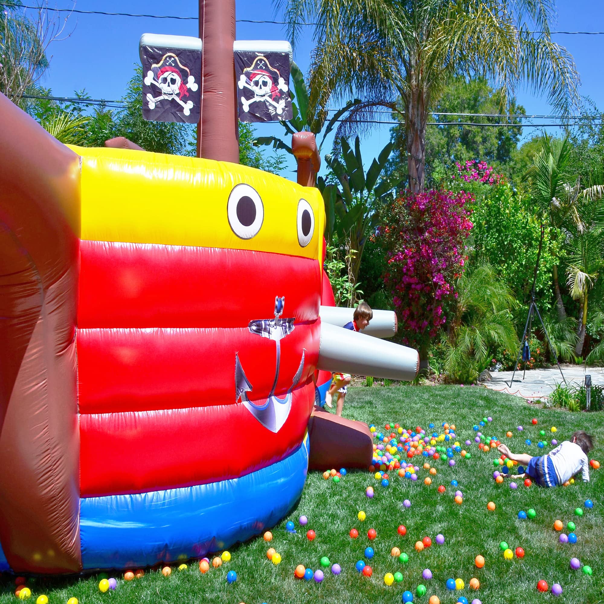 JumpOrange Pirate Ship Inflatable Jumper with Waterslide - Commercial Grade Water Slide for Kids and Adults