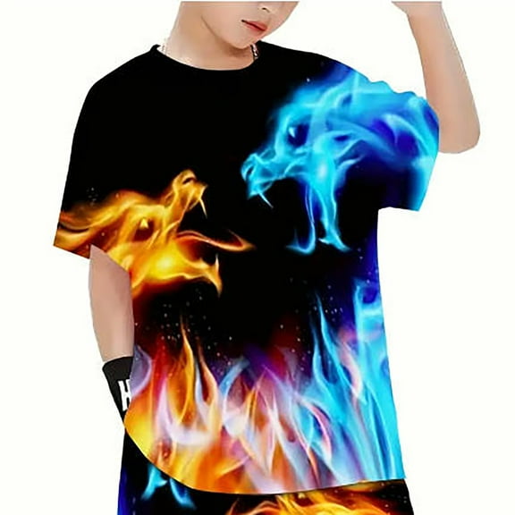 WOYY Toddler Boys Casual Short Sleeve T Shirt Dragon Print Relaxed Fit T-Shirt, Sizes 3-13