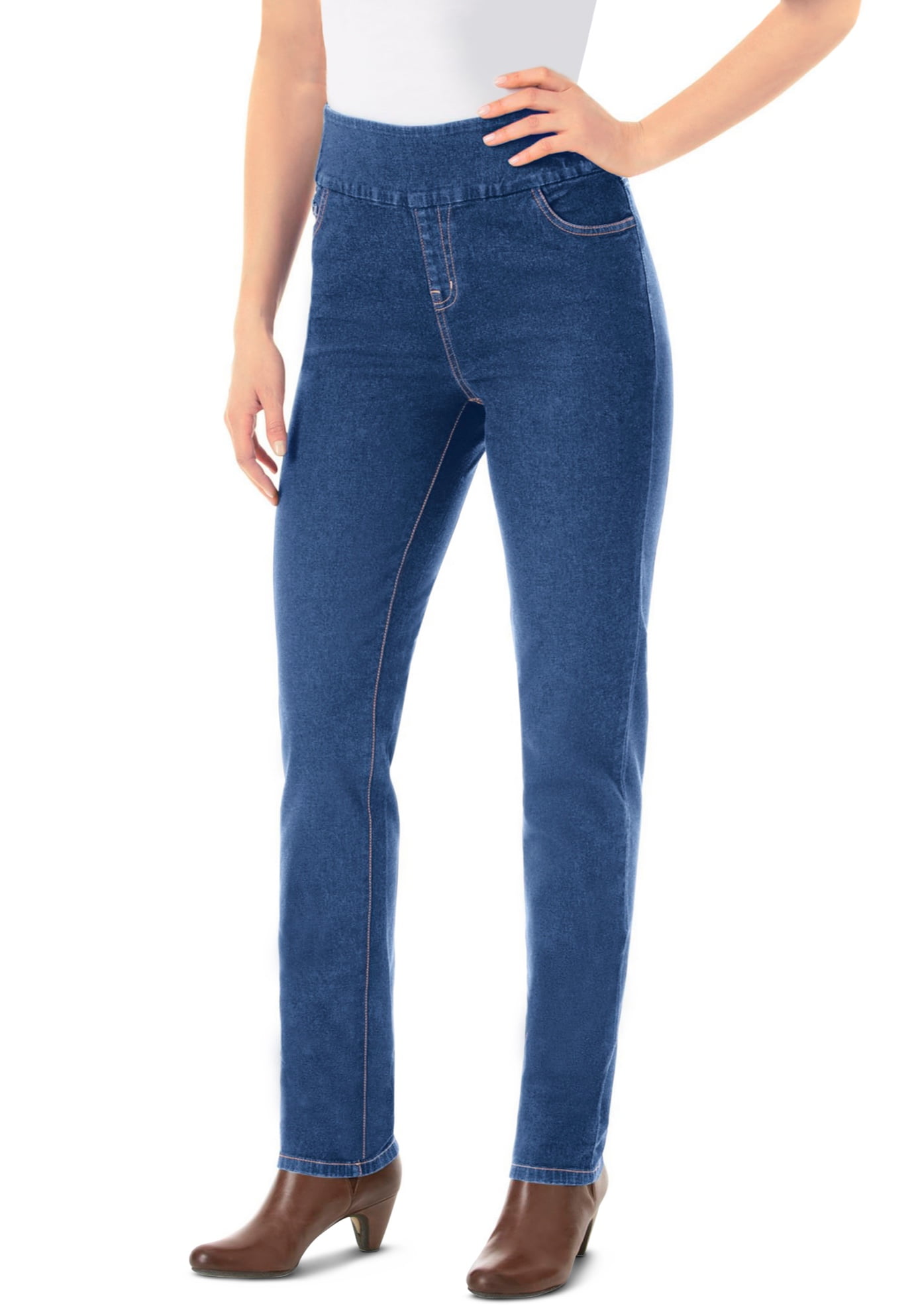 plus size pull on straight leg jeans