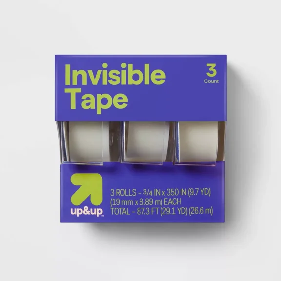 3pk Invisible Tape: Clear Tape Refills for Dispenser, 0.75" Width, 350" Length, Plastic Material
