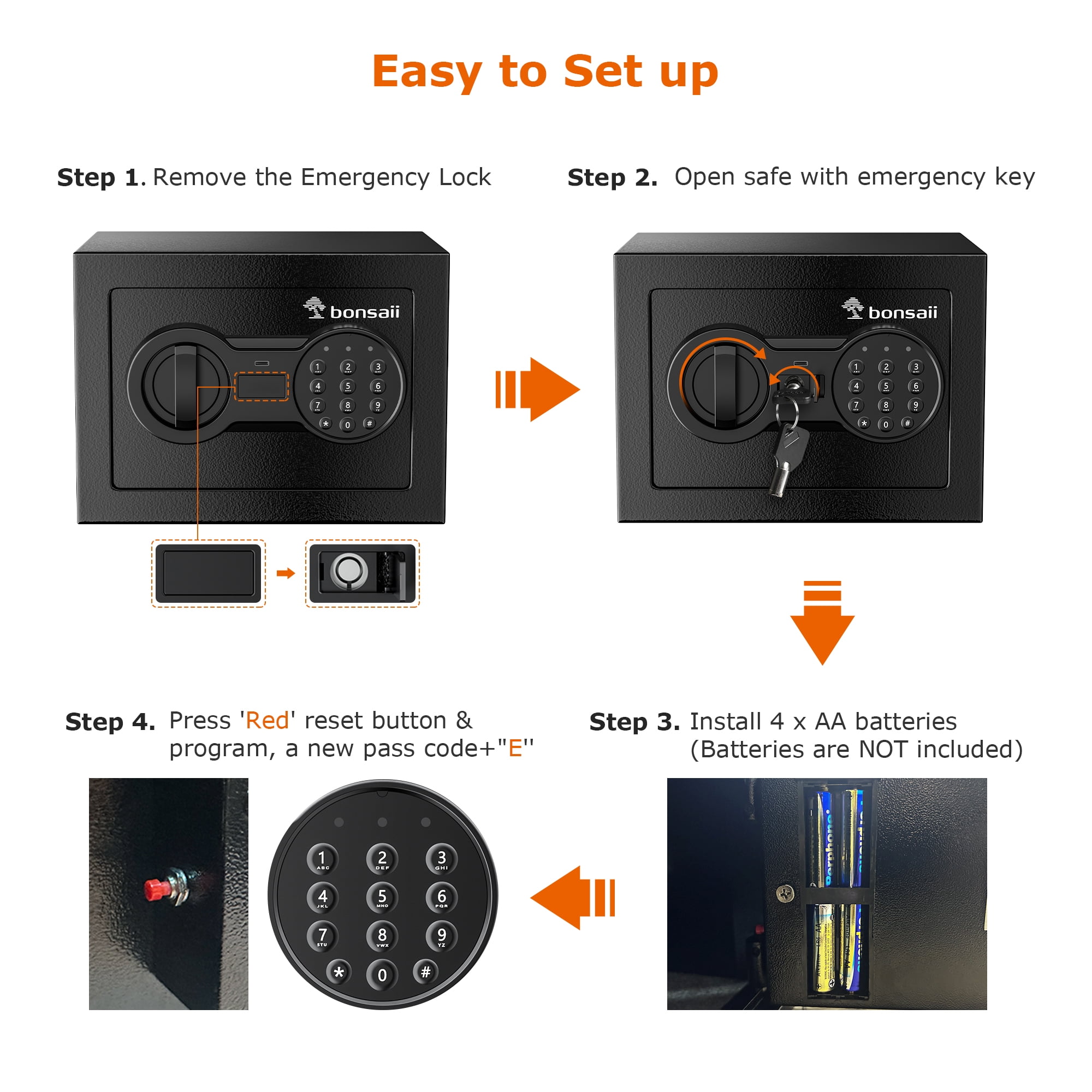 Bonsaii 0.18 Cubic Feet Electronic Digital Safe Box, Security Box with Keypad, Key Lock for Home Office