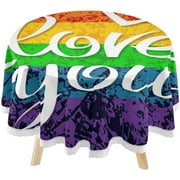SKYSONIC Rainbow Gay Flag Round Tablecloth 60inch Indoor Wrinkle Free, Valentine's Day Circular Lace Table Cover Washable for Kitchen Dining Decor