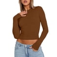 thumbnail image 4 of Gubotare Length Sleeve Womens Tops Dressy Casual Blouses for Women 2025 Trendy V Neck T Shirts Woman Tops (Coffee,L), 4 of 5