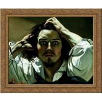 The Desperate Man (Self-Portrait) 24x20 Gold Ornate Wood Framed Canvas Art by Gustave Courbet