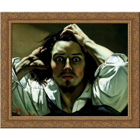 The Desperate Man (Self-Portrait) 24x20 Gold Ornate Wood Framed Canvas Art by Gustave Courbet