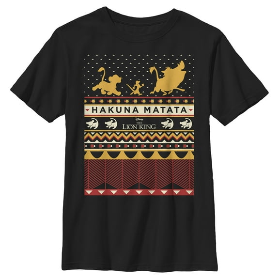 Boy's Lion King Ugly Christmas Hakuna Matata Graphic Tee Black X Large