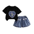 thumbnail image 4 of Pretxorve Kids Girls Outfit Set Summer Heart Short Sleeve Top with Denim Look Shorts 2 Piece Outfits 0-5Y, 4 of 4