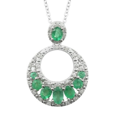 Shop LC 925 Sterling Silver Oval AAA Emerald Open Circle Necklace Rhodium Plated Pendant Wedding Bridal Anniversary Engagement Fine Jewelry For Women Size 18" Ct 1