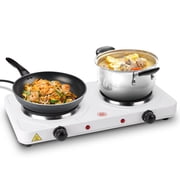 Imountek 2000W Double Hot Plates Electric Burner, Countertop Cooktop with 5 Gear Temperature Control, Portable Electric Stove, White