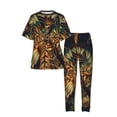 thumbnail image 3 of Women's 2 Piece Loungewear Pajama Set Short Sleeve Tee Top and Pants Set, Native Indian Feathers Ethnic Tassles, 3 of 6
