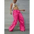 thumbnail image 3 of Women's Pink Wide‑Leg Joggers – Loose‑Fit, Multi‑Pocket Sports & Casual Streetwear Pants, 3 of 5