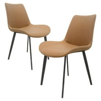 Faux Leather Dining Chairs Set of 2,Upholstered Kitchen Dining Room Chairs, Modern Accent Chairs with Soft Cushion and Black Metal Frame,Guest Chairs for Living Room,Dining Room,Brown