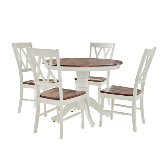 Crosley Furniture Shelby Wood 5 Piece 42"Round Pedestal Dining Set in White