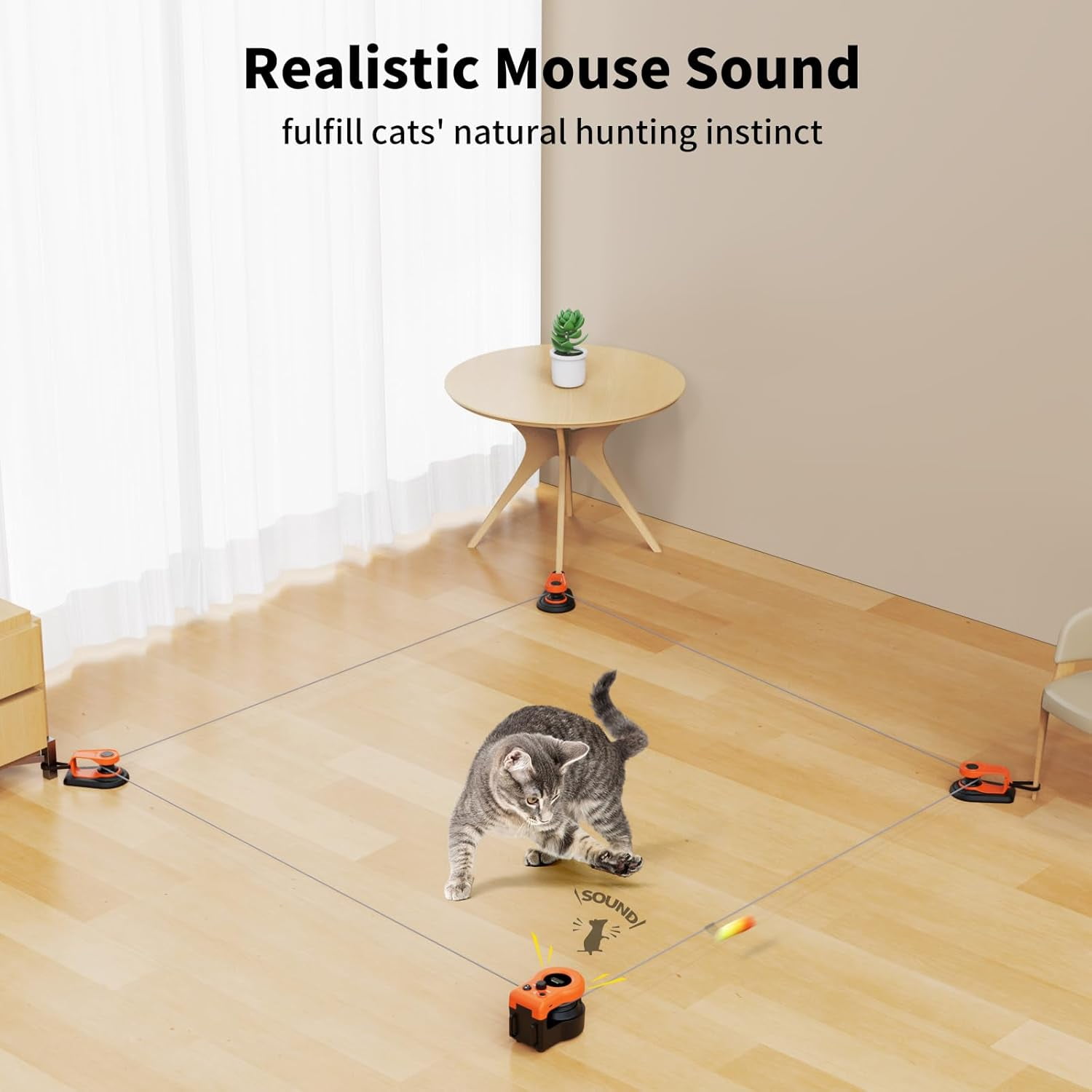 URRU Interactive Cat Toy for Indoor Cats,Automatic Teaser Cat Toy, 2 Control Mode & Mice Sound,Auto/RC Diy Cat Mouse Hunting Toy for Chase Hunt Weight Loss,Gifts for Cat Lovers-Orange