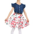 thumbnail image 3 of Lochas Girls Denim Dresses Floral Swing Skirt A-Line Ruffle Casual Party Dress for 8-10 Years,Pink, 3 of 9