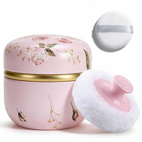 LAPTOM MAX Powder Puff and Container Pink Body Dusting Powder Case with 2 Puffs for Travel Bath Home