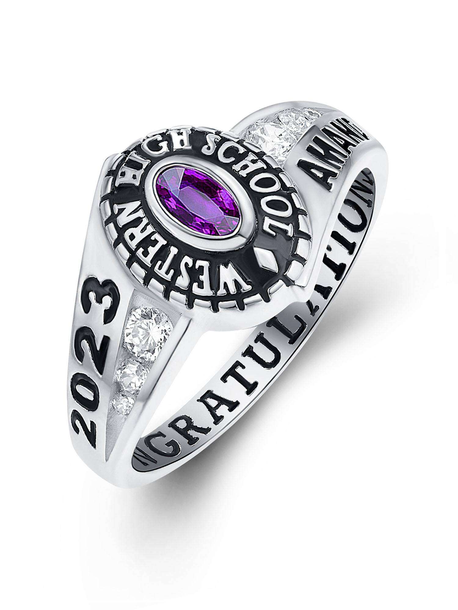 Mementos PJM Custom Women's Class Rings 10kt White Gold for High School or College Graduation