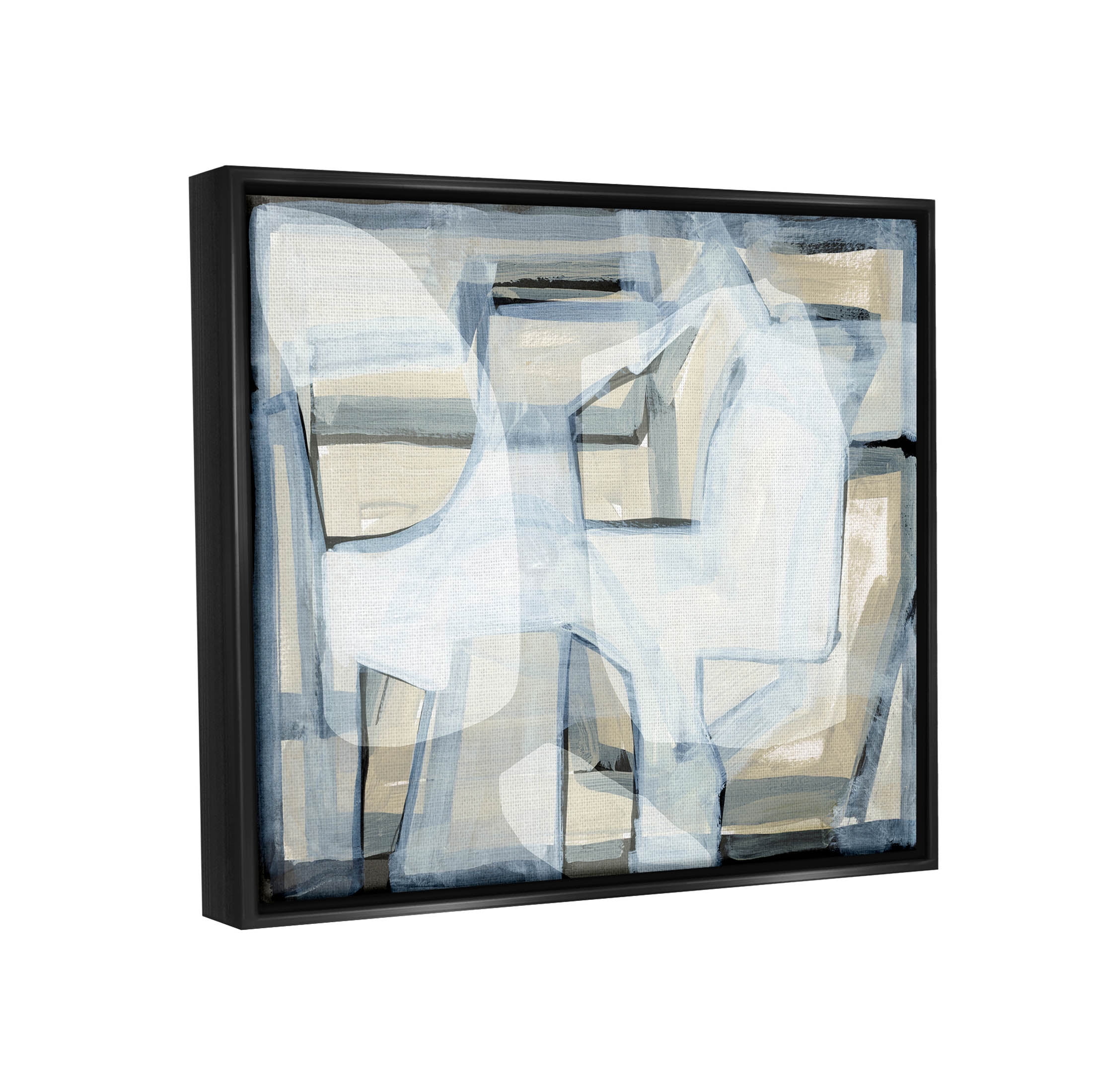 Stupell Industries Modern Layered Geometric Shapes Design Painting Jet Black Floating Framed Canvas Print Wall Art, Design by Cartissi
