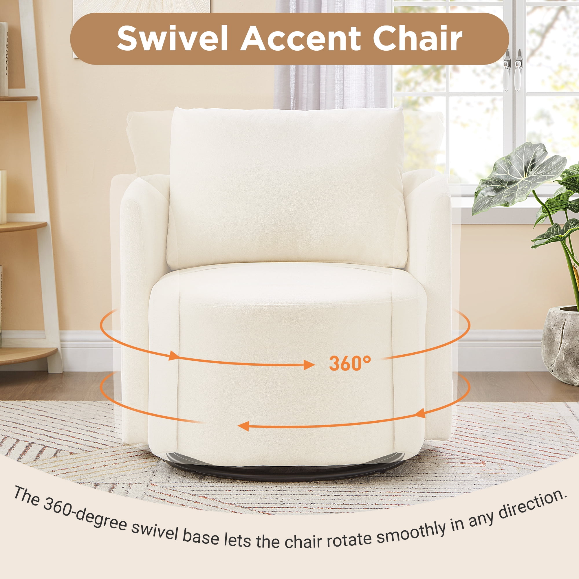 29.9" Swivel Barrel Chair, 360° Upholstered Swivel Chair with Curved Design for Living Room, Bedroom, Office and Hotel, Beige