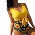 thumbnail image 1 of Traje de baño de bikini de una pieza con estampado de girasol y encaje para mujer con estampado superpuesto de talla grande Fridja  nalpqowj24258, 1 of 9