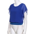 thumbnail image 4 of Delconic Womens Loose Fit Chiffon Blouse Short Sleeve Batwing Top Scoop Neck Lightweight Layered Shirt for Casual Wear Blue M, 4 of 9
