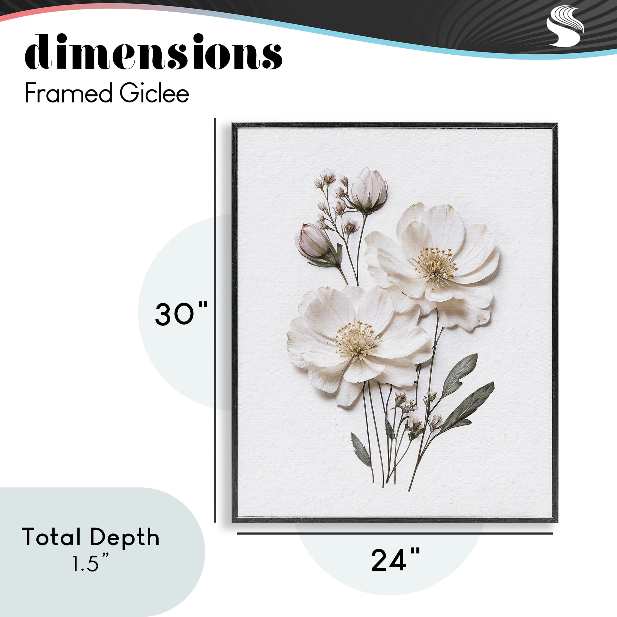 Elegant Pressed Flowers Black Framed Giclee Art, design by Lettered and Lined