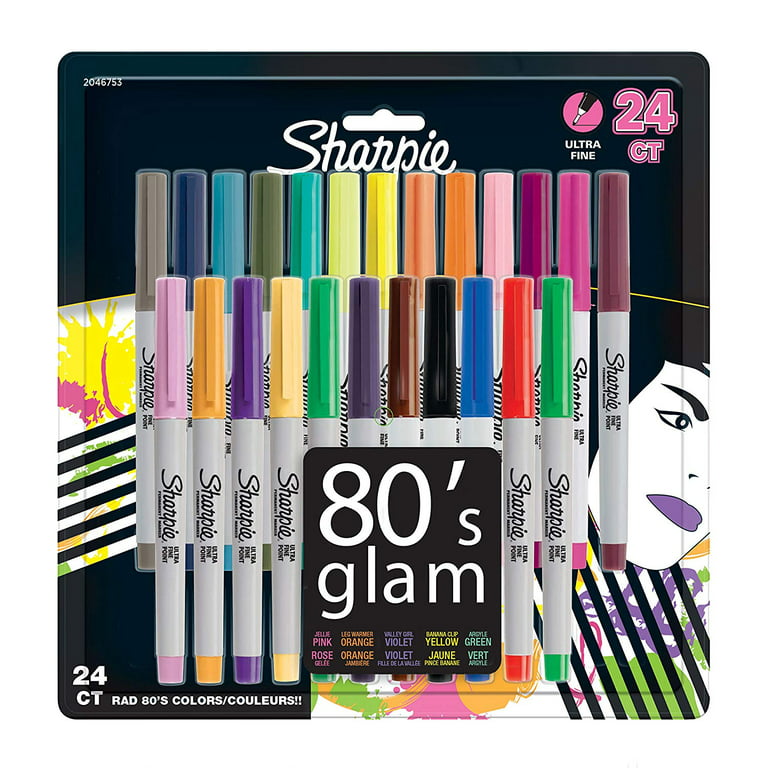 Sharpie Fine Tip Permanent Marker, Fine Bullet Tip, Assorted 80s Glam  Colors, 24/Pack
