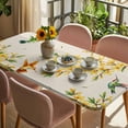 thumbnail image 3 of Spring Floral Table Cloths for 5 Foot Rectangle Tables, Watercolor Forsythia Flowers Hummingbirds Beige Patio Waterproof Elastic Fitted Tablecloths, Washable Rectangular Table Cover for Camping, 3 of 8