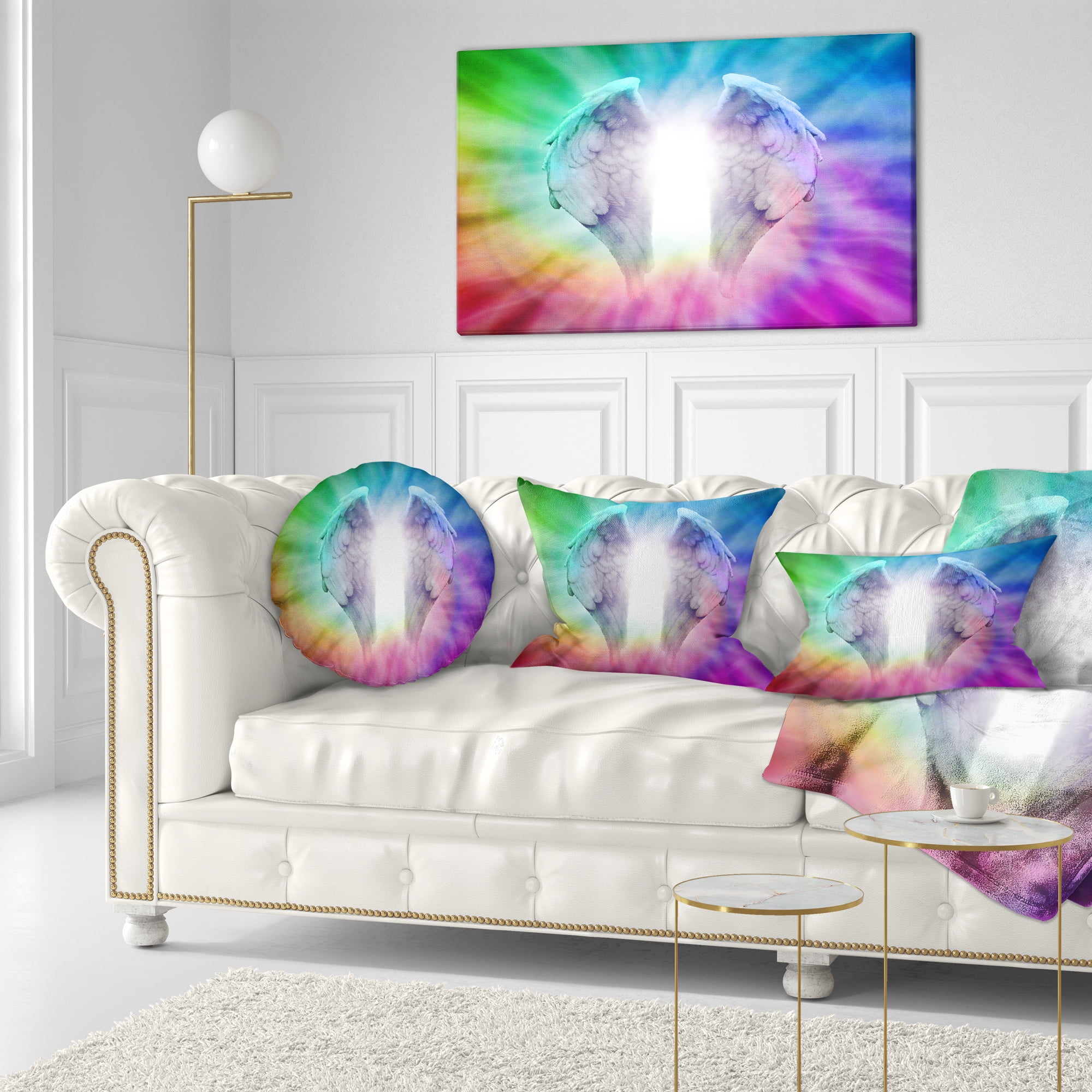 Designart Angel Wings on Rainbow Background - Abstract Throw Pillow - 12x20