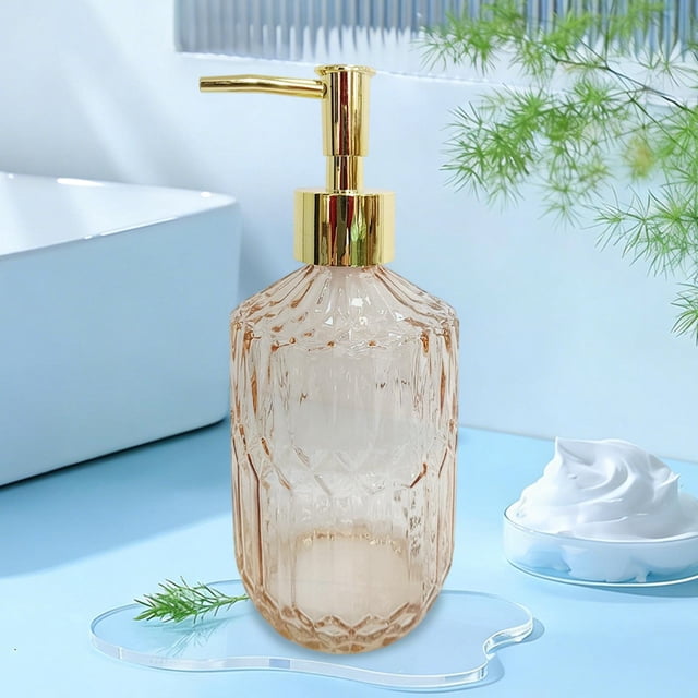 EGNMCR Storage Containers Textured Glass Soap Dispenser Refillable Liquid Hand Soap Dispenser For Bathroom Premiums Pump Bottle For Shower Gel Shampoo Lotion Kitchen Sink Decor Glass vial