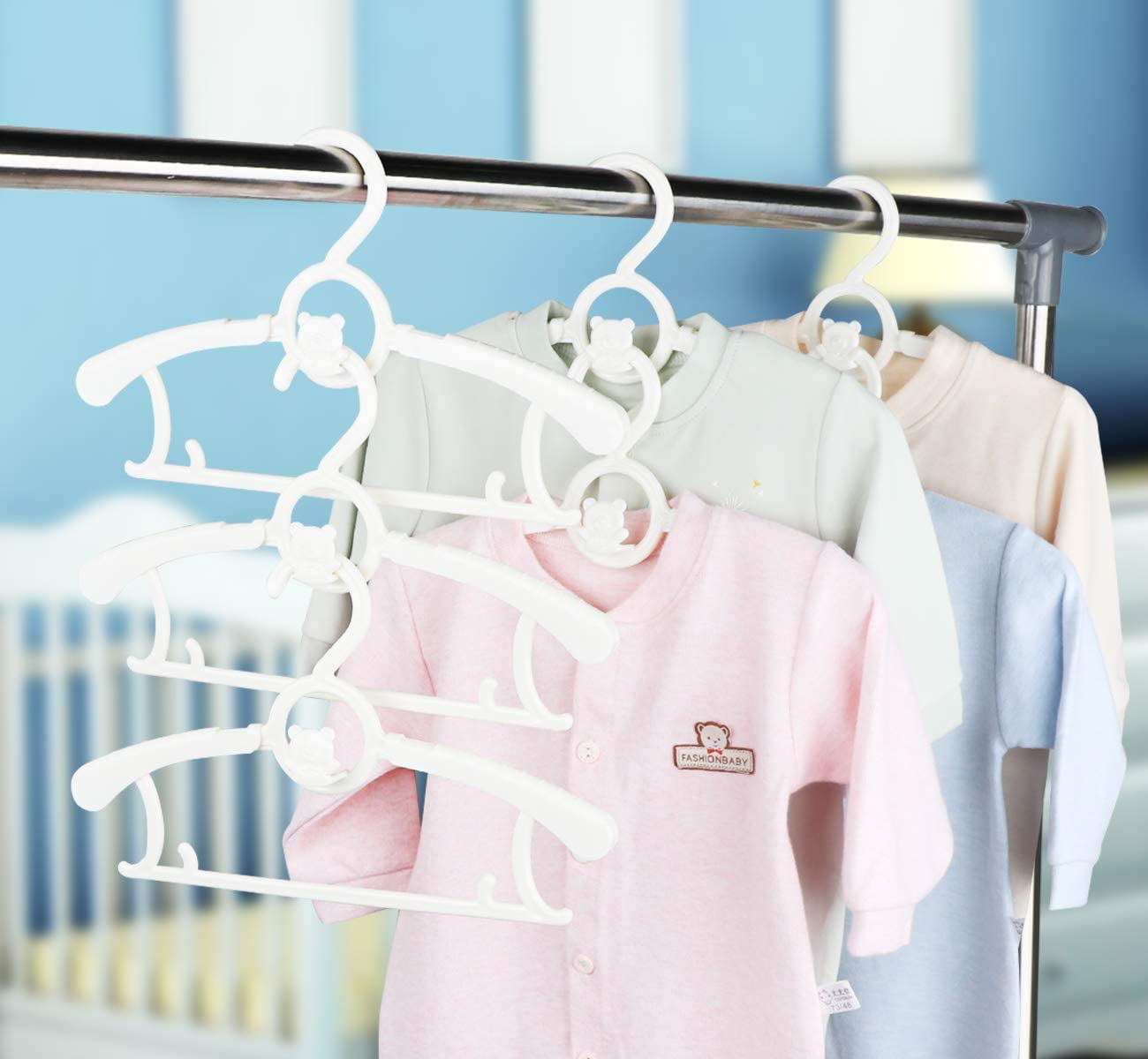Kid Hangers for Closet 20pcs, Grey Infant Clothes Hanger 11-14" Adjustable Plastic Baby Coat Perchas with Bear Hook, Non-Slip Children Outfit Hangars for Girl Boy Toddler Newborn Teen Clothing