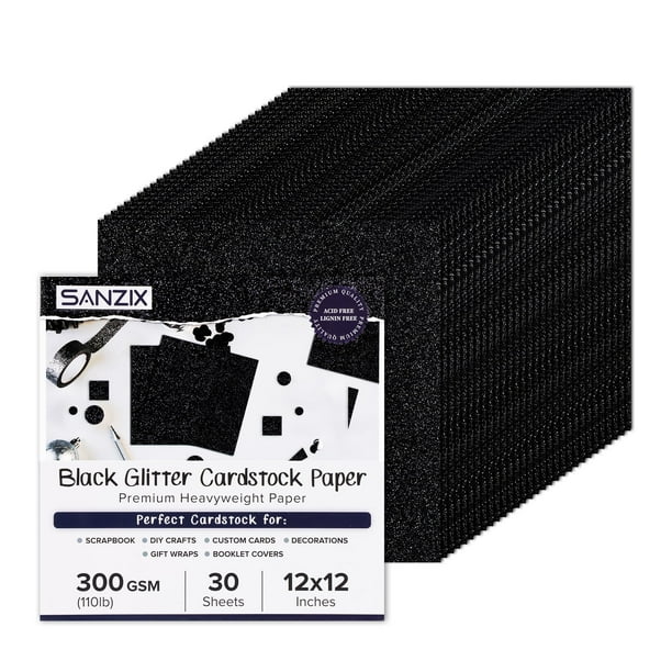 Cartulina Sanzix Black Glitter, 30 hojas, 30,5 x 30,5 cm, 300 g/m²