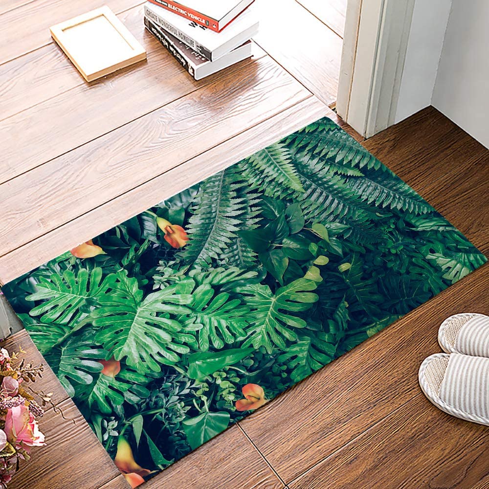 Palm Tree Indoor Doormat Front Door Mat, Green Tropical Hawaii Outdoor