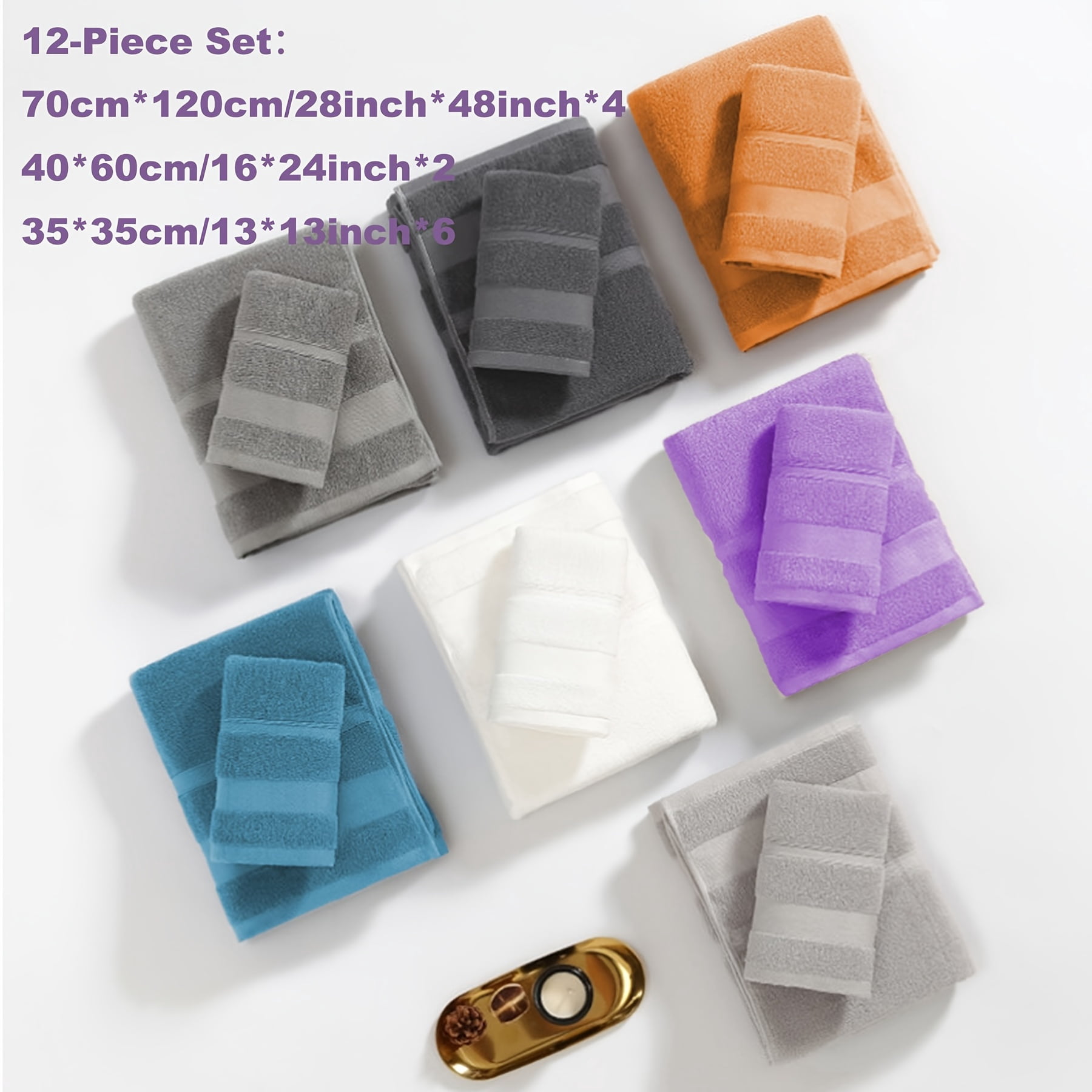 Set Of 12 Luxurious Cotton Towels Set, Ultra Soft & Highly Absorbent Premium Towels, Includes 4 Bath Towels, 2 Hand Towels & 6 Washcloths, Luxury Hotel Quality Shower Towels for Family & Guest Room.