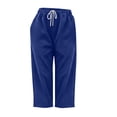 thumbnail image 5 of VBVC Women's Drawstring Waffle Cropped Pants , Summer Straight Leg Trousers For Women , Ladies' Casual Loose Capris with Pockets, Blue , S-2XL, 5 of 9