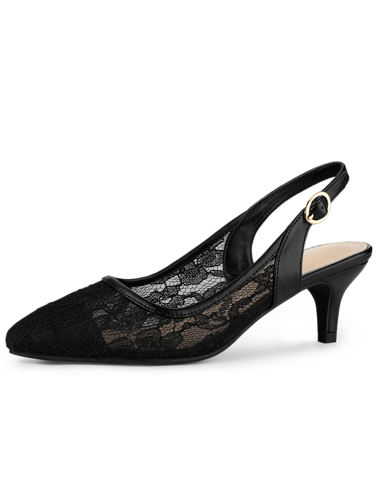 black lace kitten heels