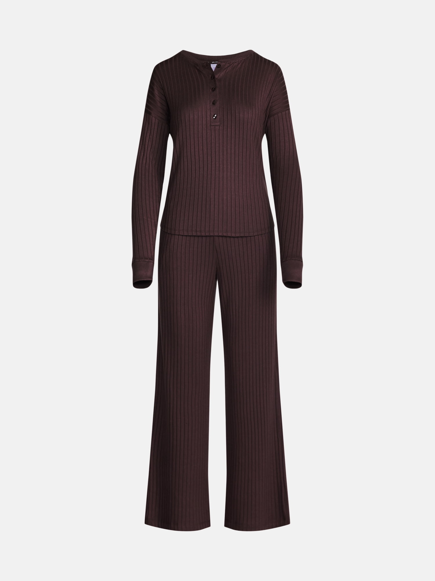 Joyspun Women's Cozy Lounge Collection Hacci Henley Top and Pants, 2-Piece Pajama Set, Sizes XS-3X