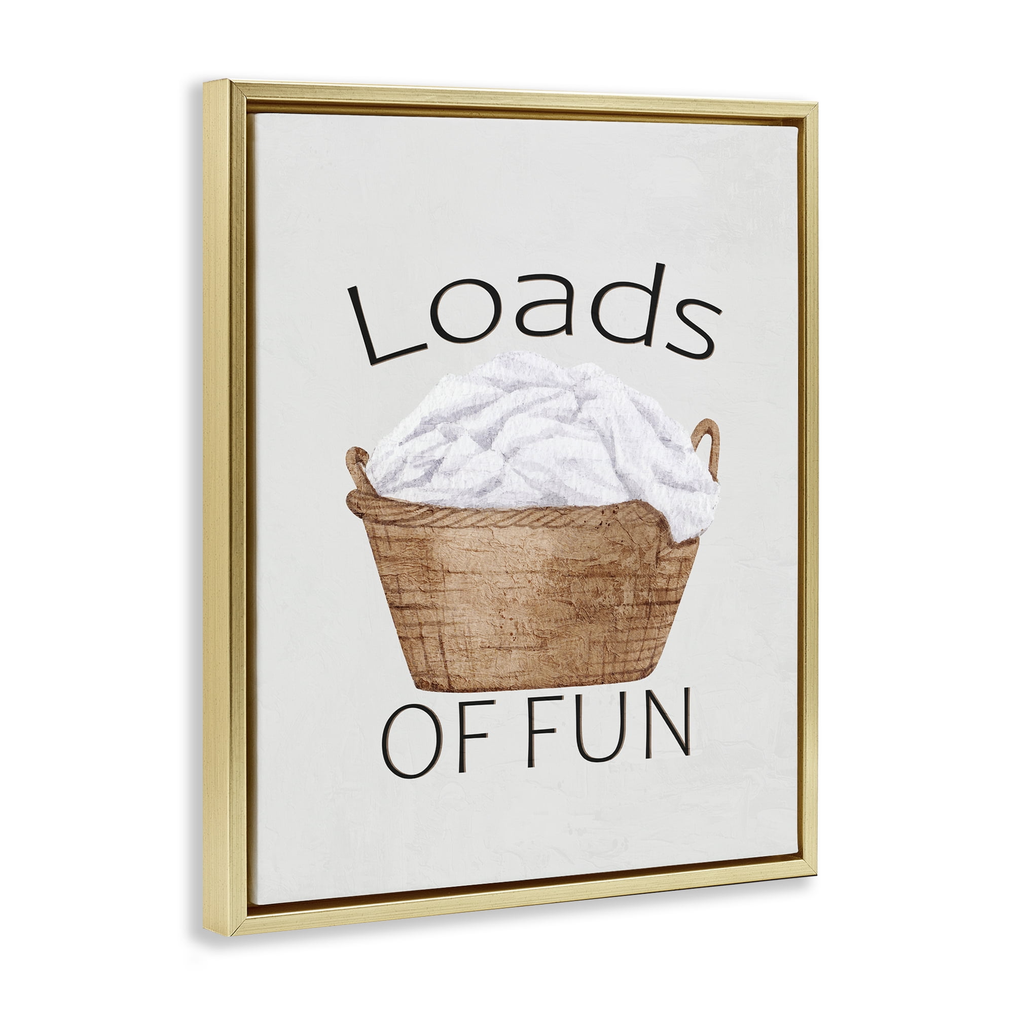 Loads Of Fun Laundry Basket Gold Framed Floater Canvas Wall Art, design by Kim Allen