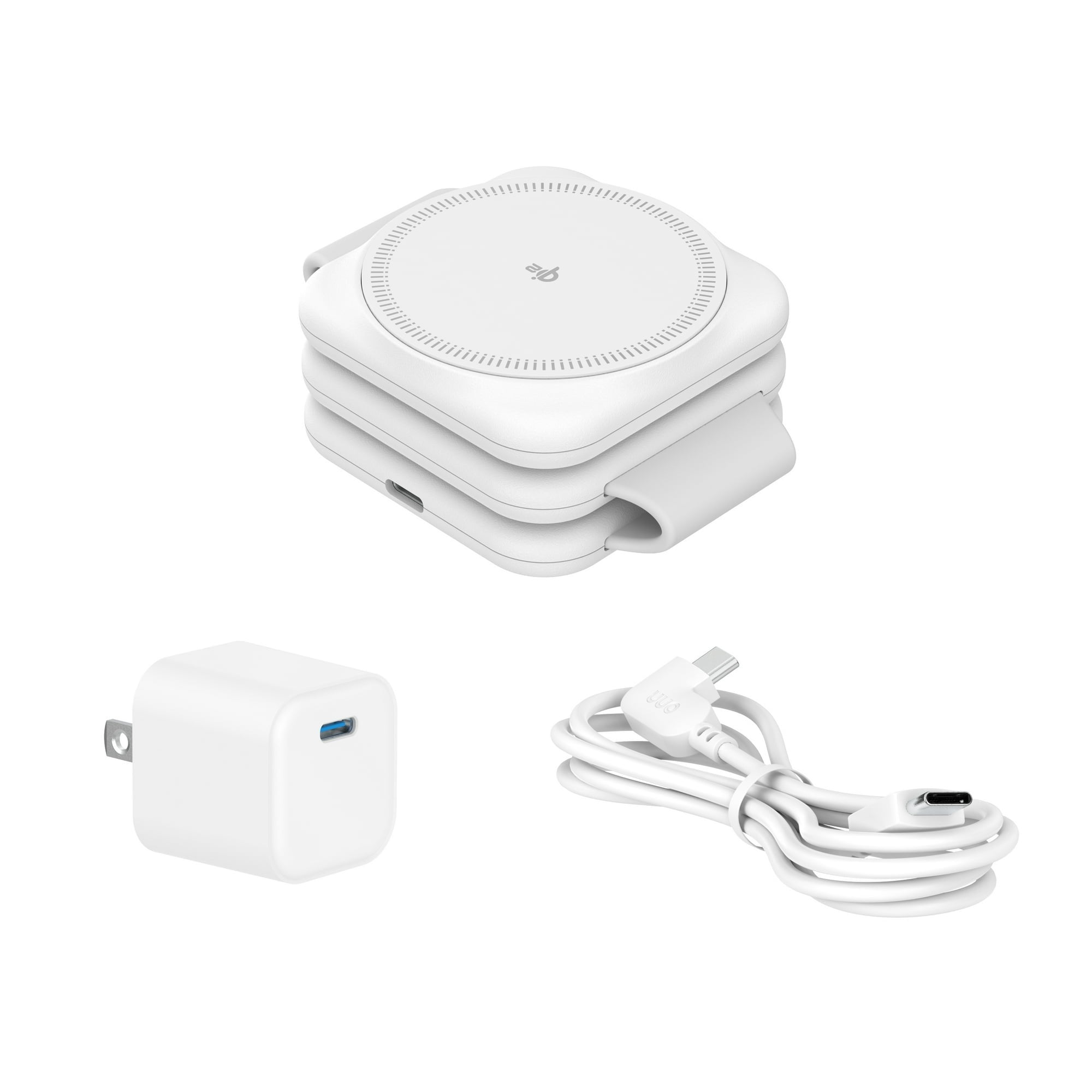 Open Box Onn 465 Travel 3-in-1 Qi2 Certified Foldable Wireless Charging Pad, White, with 30W Adapter and USB-C Cable