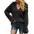 thumbnail image 1 of IROINID Chandail à Col en V pour Femme, Couleur Unie, Confortable, Longueur Courte, Manches Longues, Automne Hiver, Hauts de Chandail, 1 of 9