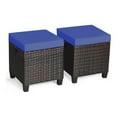 thumbnail image 1 of Pemberly Row Rattan Cushioned Seat Patio Rattan Ottoman in Navy (Set of 2), 1 of 11