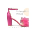 thumbnail image 3 of BLISSFUL STEP Women's Heels Bow Block Heel Ankle Strap Open Toe Sandals Hot Pink 10, 3 of 6